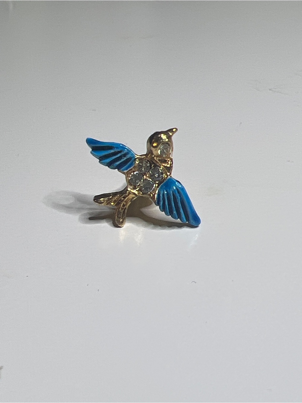 Vintage Tiny Bluebird of Happiness Pin Lapel Blue Rhinestone Eye Enamel Wear